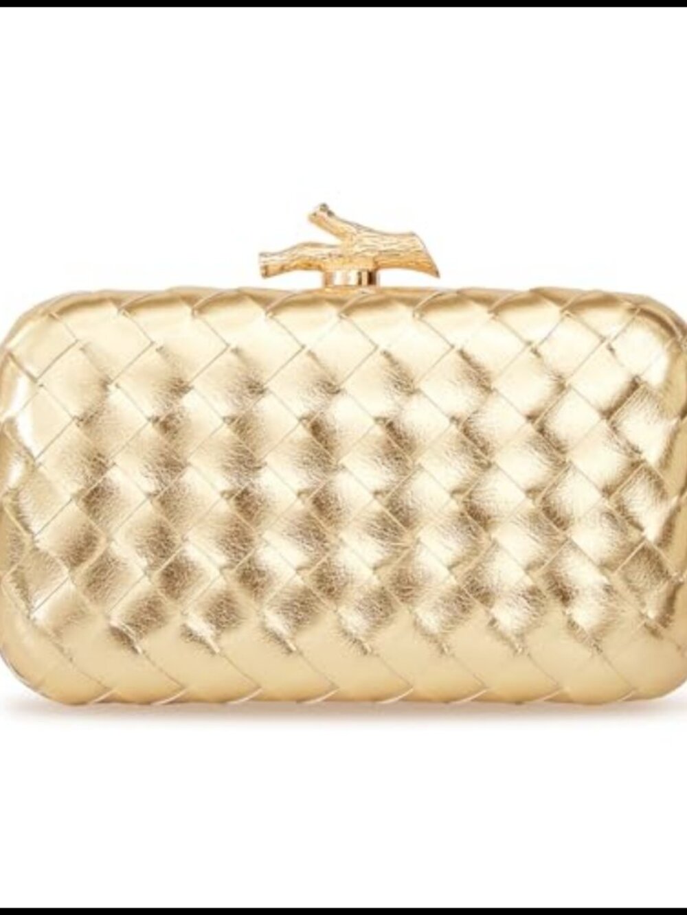 Metallic PU Woven Evening Clutch Box Bag with Detachable Chain Strap
